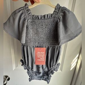 Ivy City Baby Luna Romper in misty blue color with matching mommy and me option